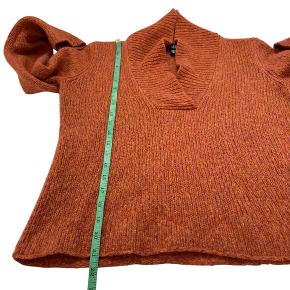 EILEEN FISHER Spice Orange Shawl Collar Merino Wool V-Neck Sweater Size Medium - Picture 9 of 10